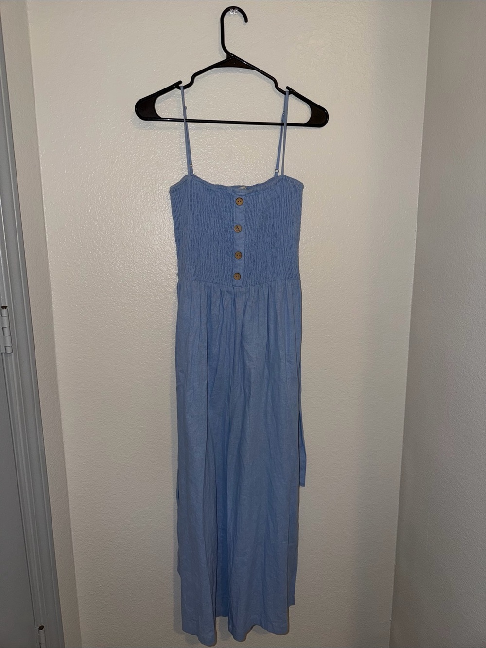 Love Tree Light Blue Smocked Button-Front Maxi Dress